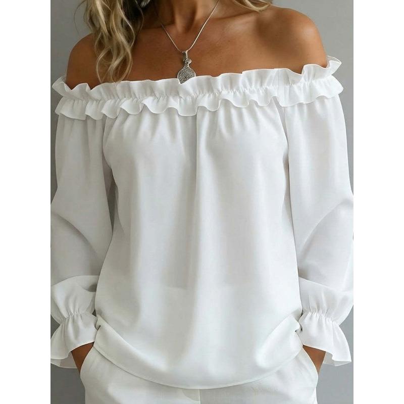 IHUASU Women's Fashion One-shoulder Long Sleeve Spring Autumn Casual Blouses & Shirts Elegant