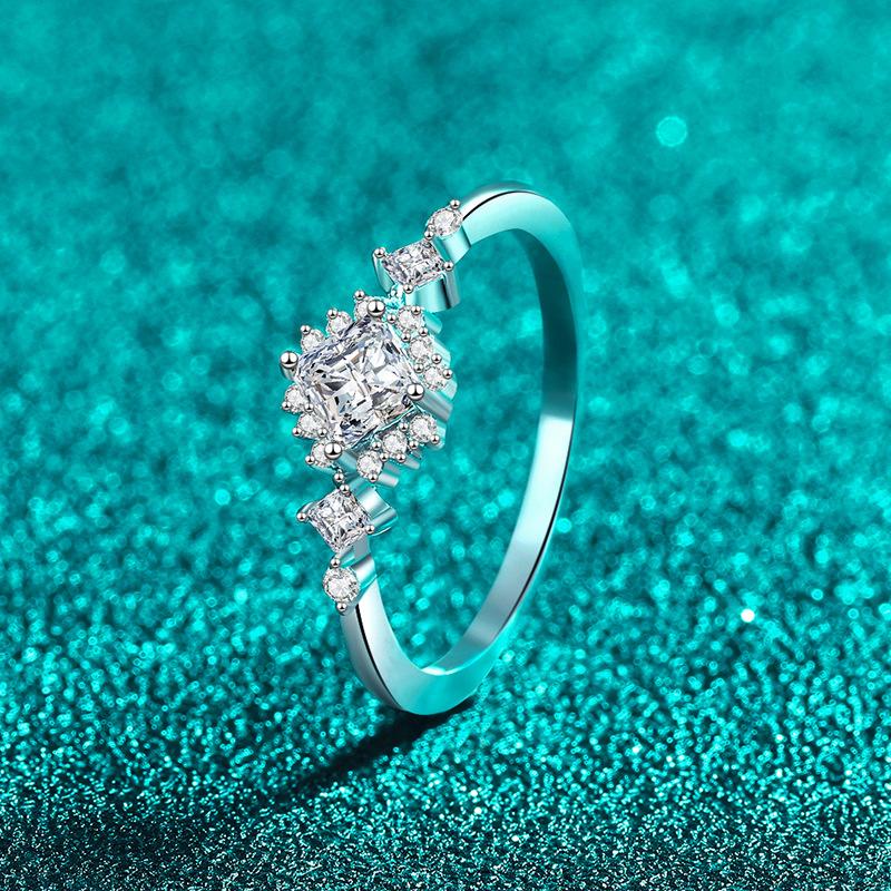 Sterling Silver Princess Cut Moissanite Ring for Women, Elegant Bridal Wedding Jewelry Gift for Her