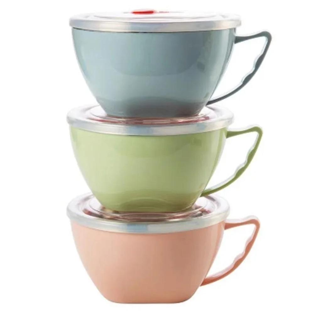 Миска из нержавеющей стали с ручкой, защита от ожогов, кухонная утварь, миска для смешивания для приготовления пищи, супа, лапши быстрого приготовления, однотонная, прочная миска