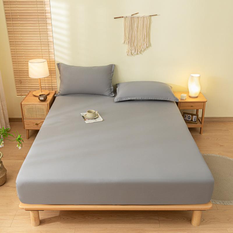 Cross-Border Hot Selling Solid Color Sanding Skin-Friendly Aloe Cotton Bedspread Washed Cotton Fitted Sheet Simmons Dustproof Protective Cover