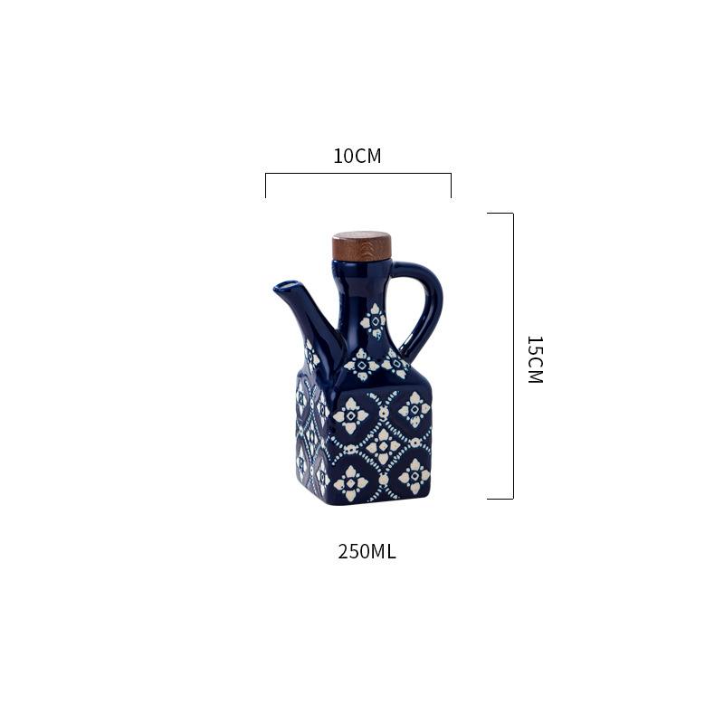 American Style Ceramic Oil Bottle with Floral Design Commercial Kitchen Oil Dispenser for Soy Sauce Vinegar Spices
