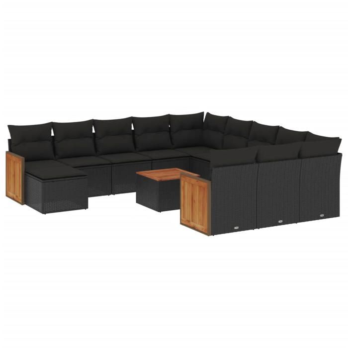 VidaXL Salon de Jardin avec Coussins 13 pcs, Canapés de Terrasse, Ensemble de Meubles de Patio, Mobilier d'Extérieur, Noir 3228267