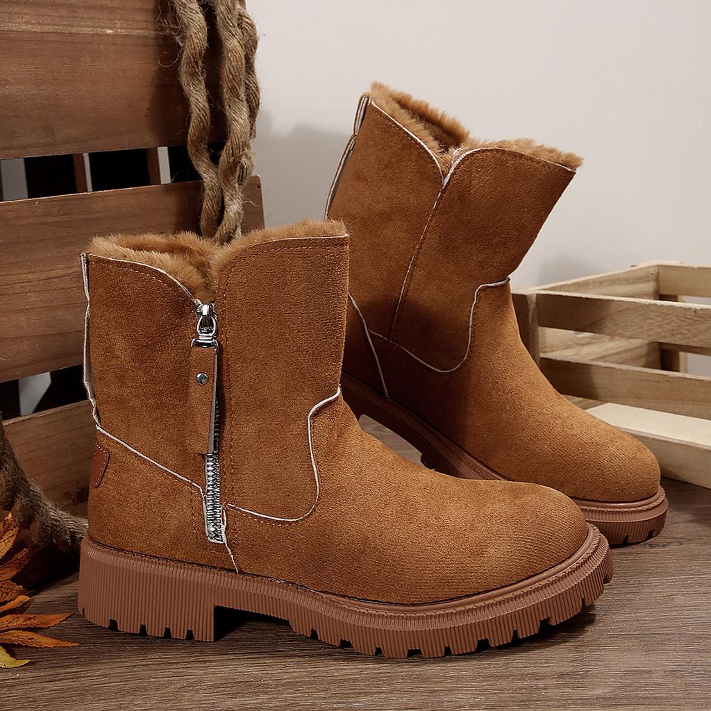 Модные дизайнерские ботинки на платформе Нескользящие короткие плюшевые балетки Замшевая обувь Женская НОВИНКА Зимние ботинки Женские Зимние Теплые Модные Удобные Туфли