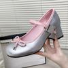 2024 Новые весенние осенние туфли на толстом каблуке для женщин Элегантные туфли в стиле Лолиты с бантом для девушек из колледжа Модные женские сандалии на высоком каблуке