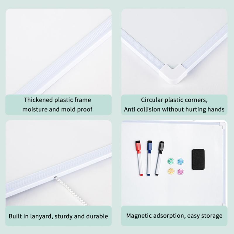 1 Set 16" X 12" Wall Mounted Whiteboard Small Double-Sided Graffiti Drawing Board With 3 Markers & 4 Magnets Dry Erase Board