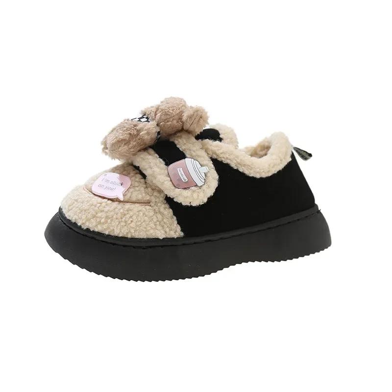 Plush Cartoon Women Cotton Shoes Winter Fashion Cute Plush Insulation Korean Version Snow Shoes Trend Flats Casual Shoes 2024