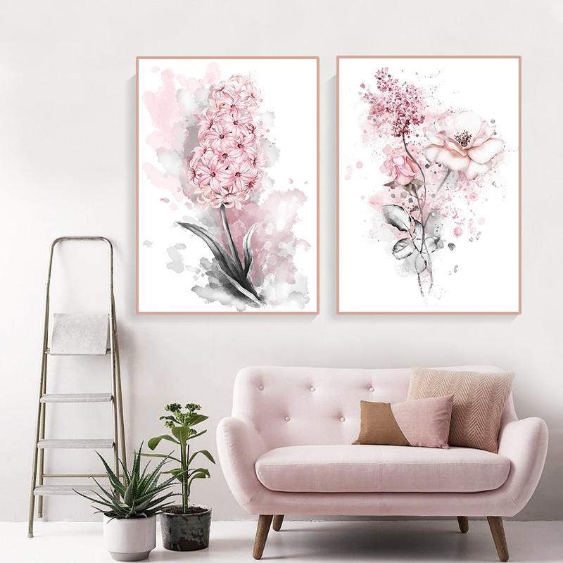 Плакаты с розовыми цветами и принты, настенные художественные картины на холсте, скандинавские современные фрески для гостиной, спальни, украшения дома, фотографии