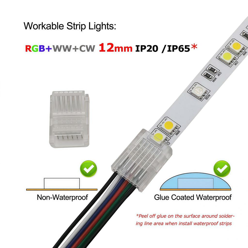 Biantie La 6-контактный 12 мм Коннектор для LED ленты к проводу RGB CCT Без проводов Зажим Беспаечный Адаптер Терминал Соединение-удлинитель для многоцветных светодиодных лент