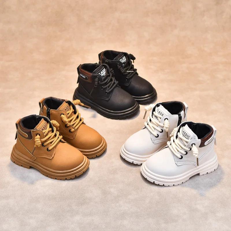 Короткие ботинки для мальчиков и девочек, классические детские кожаные ботинки, износостойкие, грязезащитные, новинка 2024 года, детские ботильоны, модные, универсальные