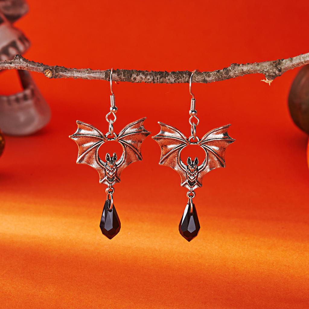 Classic Gothic Black Moon Star Tassel Crystal Earrings for Women Vintage Vampire Bat Water Drop Earring Halloween Charm Jewelry