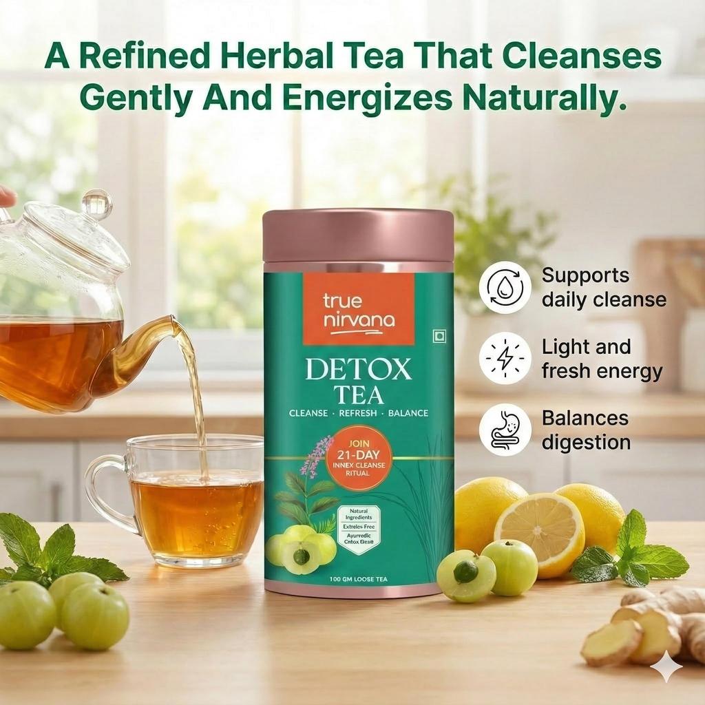Чай True Nirvana Detox | Аюрведический травяной сбор с Трифалой, Фенхелем и Имбирем | Без кофеина, Поддержка естественного очищения и баланса | 100 г