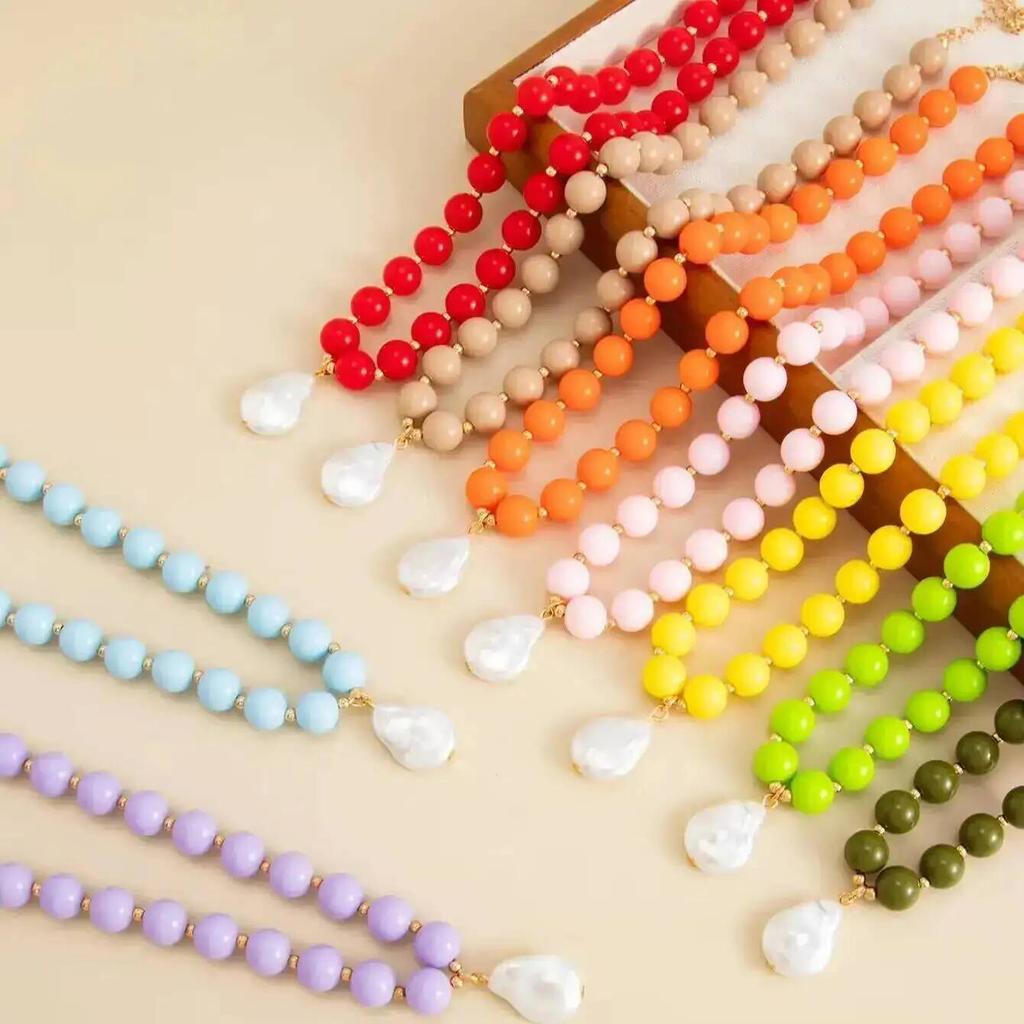 IngeSight.Z Trend Y2K Boho Round Acrylic Colorful Beaded Choker Necklace Women Baroque Irregular Imitation Pearl Pendant Jewelry