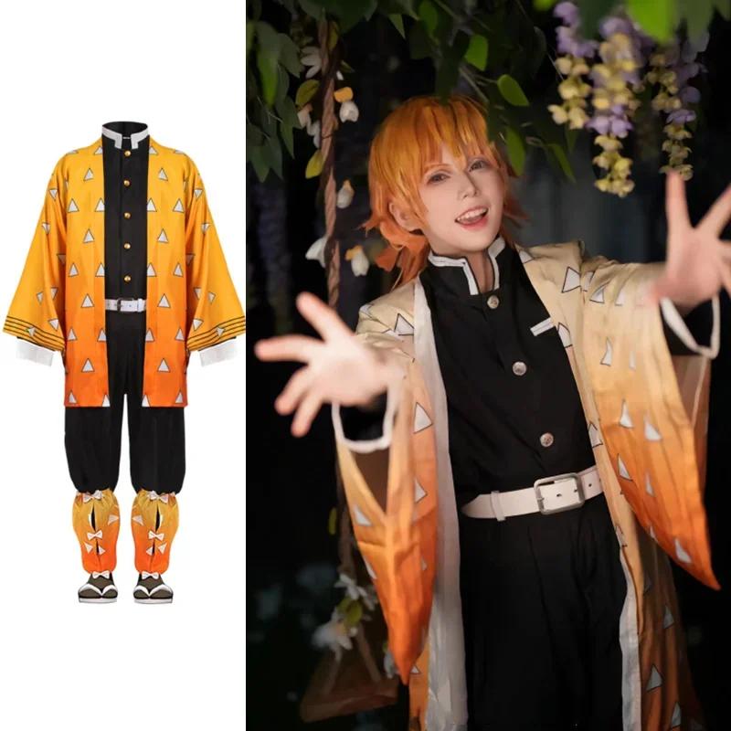 Аниме Клинок, рассекающий демонов Kimetsu No Yaiba Ацума Зэницу Косплей tuum Парик Женский Кимоно Uniforma Хэллоуин Рождественская Вечеринка Одежда