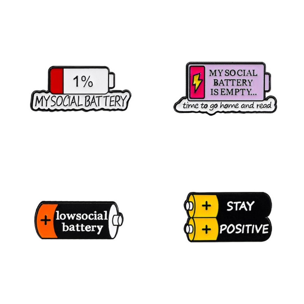 Personality Cartoon Letter Brooch "My Social Battery 1%" Metal Badge Cute Enamel Pin  Clothing