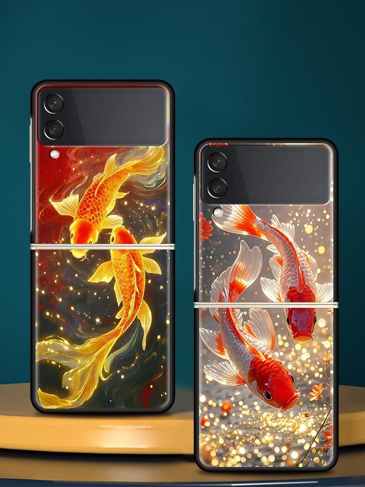 Жесткий чехол из поликарбоната с изображением золотой рыбки для Samsung Galaxy Z Flip 7 6 5 4 Черный чехол для Galaxy Z Flip 3 Складной корпус Fundas Сумка