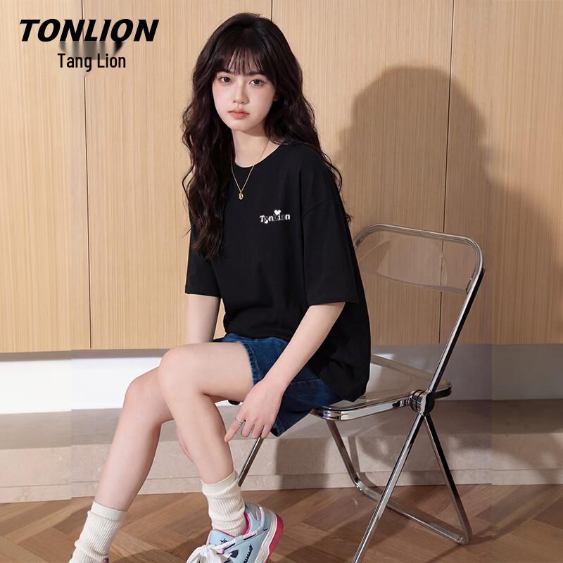 Женская футболка TonLion из чистого хлопка, свободного кроя, с коротким рукавом