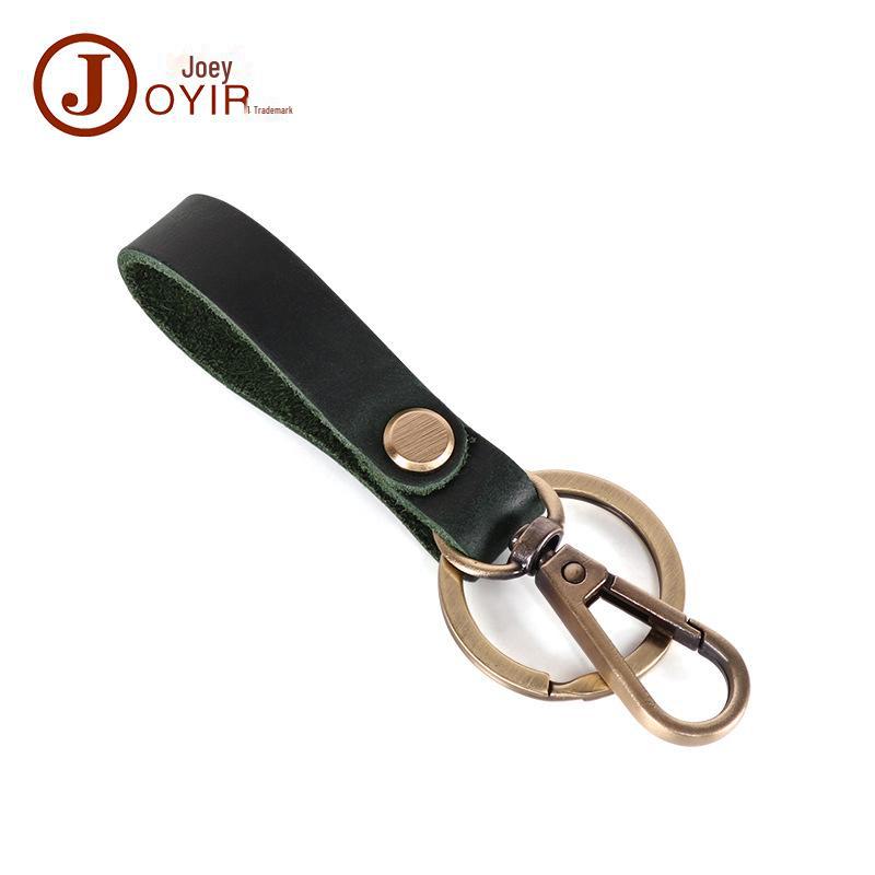 Men's Personalized Crazy Horse Leather Keychain with Metal Ring