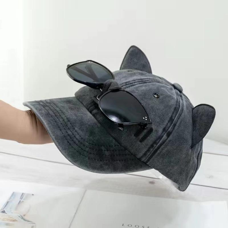 Casual Men and Women Cute Cat Ear Hat Fashion Cotton Pilot Hat with Sunglasses Hat Sport Hat Glasses Cap