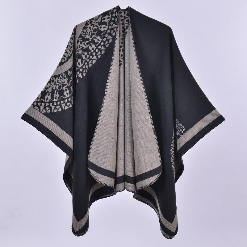 Autumn and Winter Double-sided Thickened Warm Shawl Cape Simple Split Imitation Cashmere Scarf Cape Shawl Hot