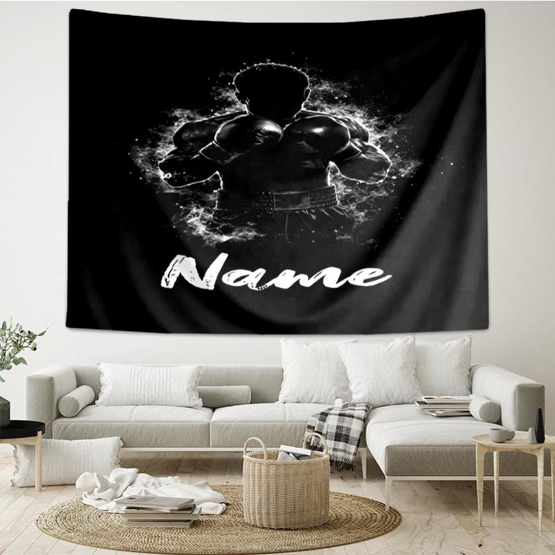 Custom Name Boxing Print Tapestry, Backdrop, Easy Setup, Ideal for Bedroom, Office & Living Room, with Aesthetic Wall Hanging Decor.