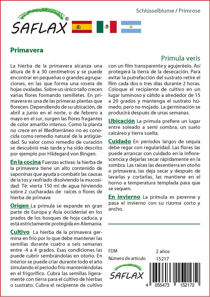 SAFLAX Garden in the Bag - Примула - 100 семян - С субстратом в подходящем пакете-стойке - Primula veris