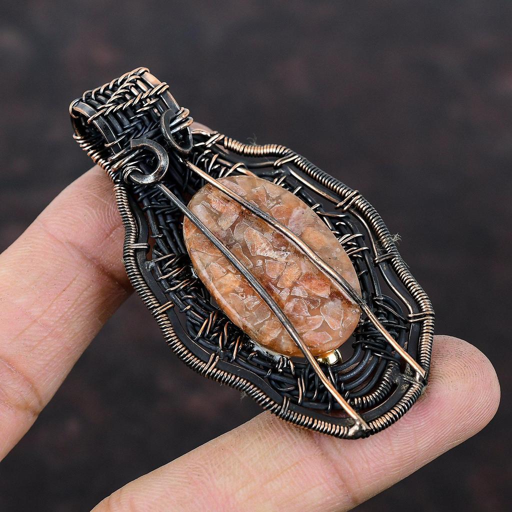 Sunstone Pendant Copper Wire Wrapped Pendant Sunstone Copper Jewelry Handmade Gemstone Pendant Designer Jewelry Antique Pendant Gift For Him