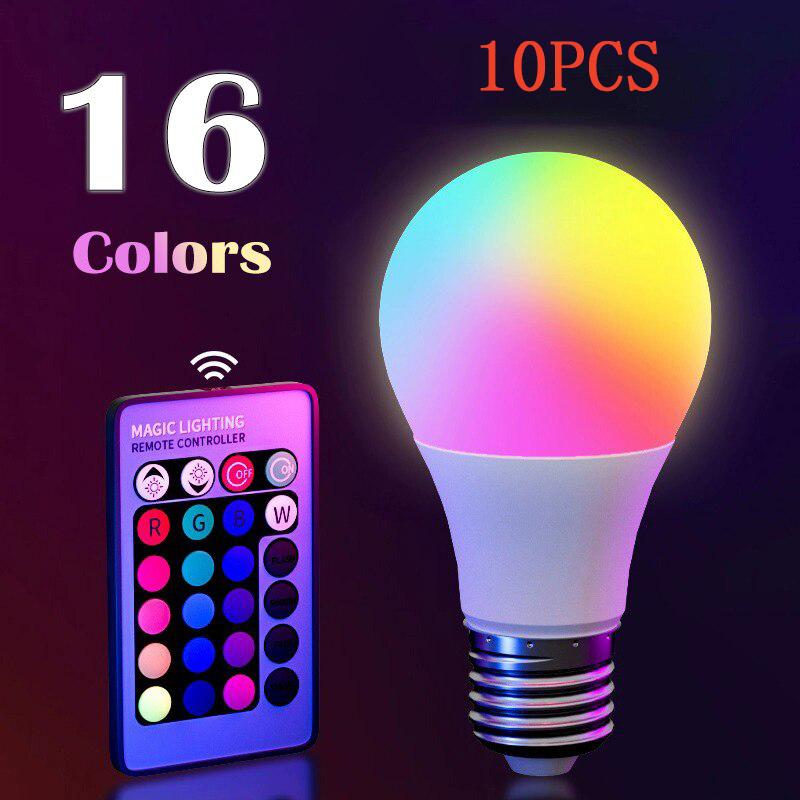Светодиодная лампа RGB с 16 цветами, цоколь E27, напряжение 220 В, для домашнего освещения, с регулировкой яркости и 24-кнопочным пультом дистанционного управления, умная лампа для создания атмосферного освещения.