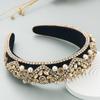 Heming Retro Velvet Headband with Diamond and Pearl Embellishments for Women