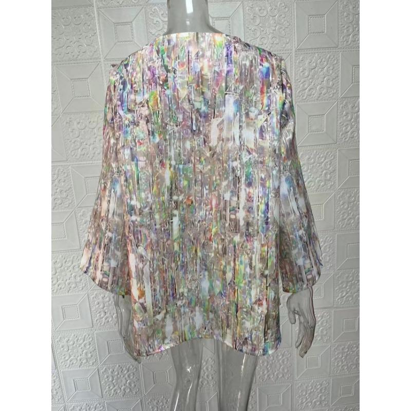 Весна Лето V-образный вырез Принт Мода Женская Блузка Новая Повседневная Свободная Необычная Топ Футболка Большого Размера Простая Элегантная Офисная Рубашка Женская Одежда