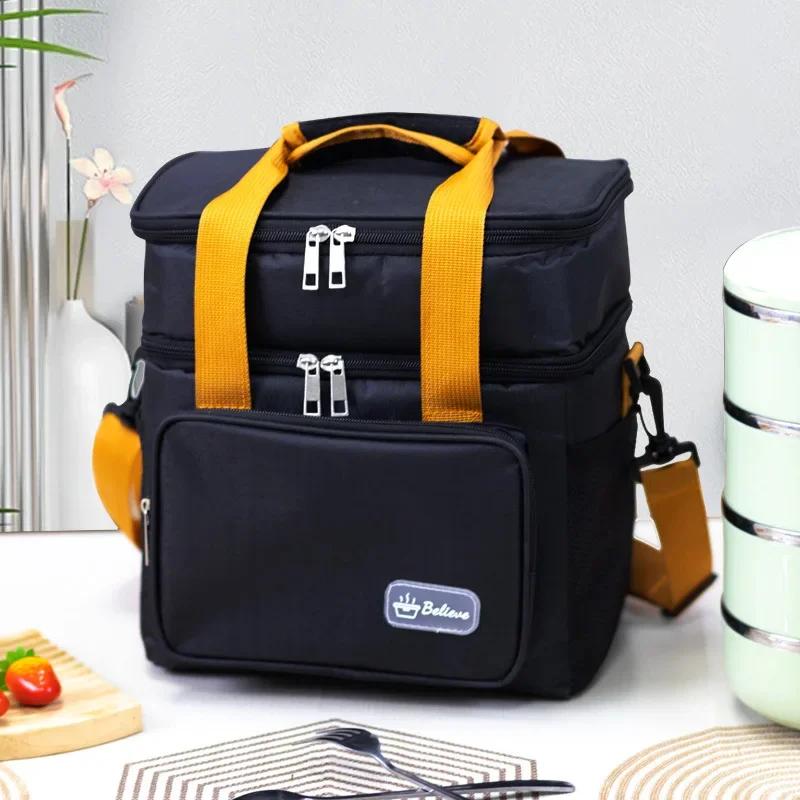 Сумка для пикника Oxford Lunch Bag, большая вместимость, сумка для пикника, изолированная, двухслойная, сумка через плечо с ручкой, термосумки для ланча