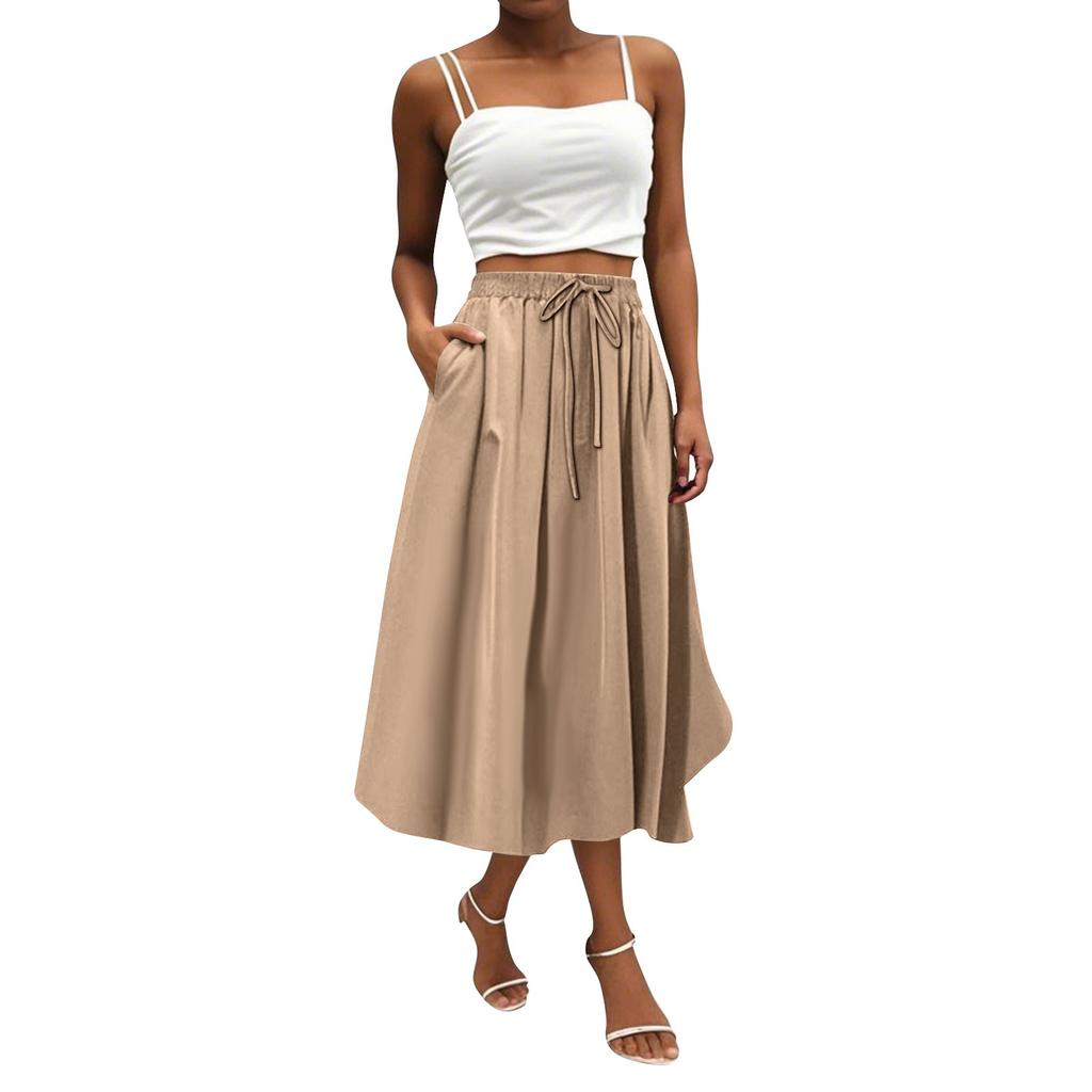 Women's Skirt Bohemian Skirt Solid Color Casual Skirt With Pockets