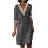 Ladies Lace Stitching V Neck Embroidered Exquisite Embroidered Lace Short Sleeve Cotton Linen Dress Summer Linen  Dress