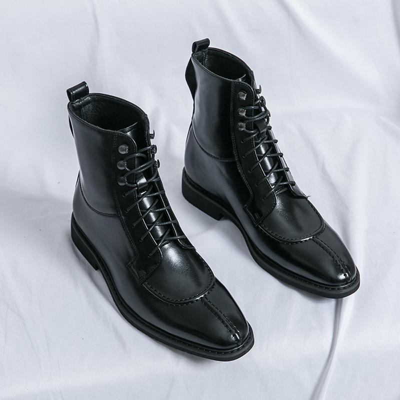 Модная зимняя мужская обувь Высокие ботинки в британском мотоциклетном стиле Кожаные ботинки Мужские ботинки на толстой подошве Трендовые ботинки челси Мужская повседневная обувь ботинки на платформе
