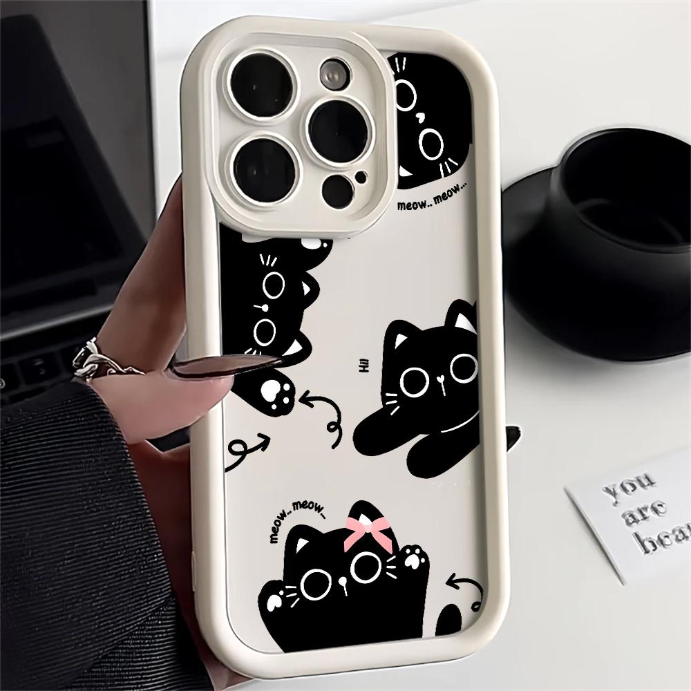 Милый дизайн с узором из черных кошек и бантов Защитный чехол для iPhone 17 16 15 14 13 12 11 16E Серии Pro Max Plus