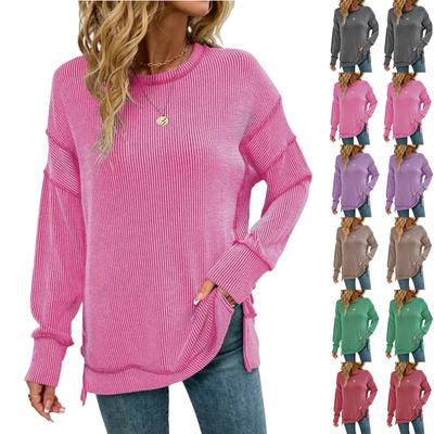 Женский свитшот свободного кроя с длинными рукавами и разрезом, в полоску