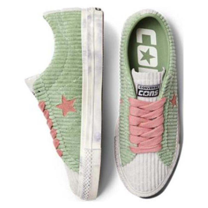 Converse One Star Pro Вельвет Комфорт Тренд Низкие Эспадрильи Унисекс Зеленый Розовый