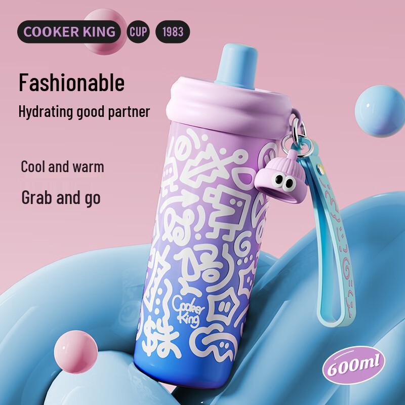 COOKER KING 600ml 316 Stainless Steel Insulated Straw Bottle for Women and Kids