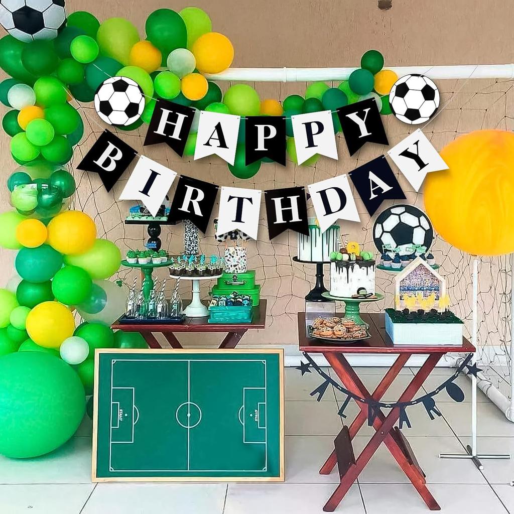 Soccer Happy Birthday Banner Black White, Personalized Letters Name Banner Sign, Birthday Garland Wall Door Banners Flag for Boys Girls Party