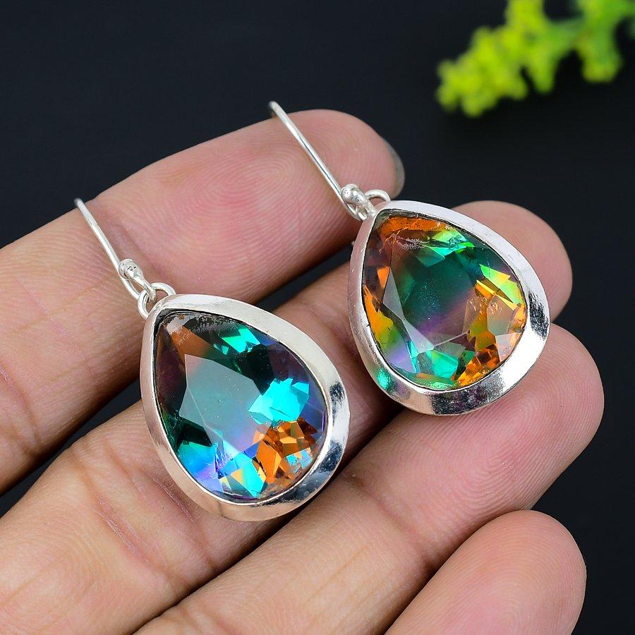 Bi-Color Tourmaline Gemstone 925 Sterling Silver Gift Jewelry Earring 1.77" k2M96