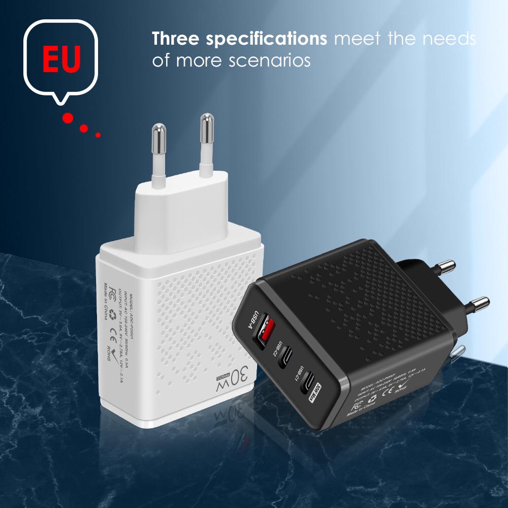 Быстрое зарядное устройство 30 Вт с двумя портами Type-C и USB (ЕС / США)