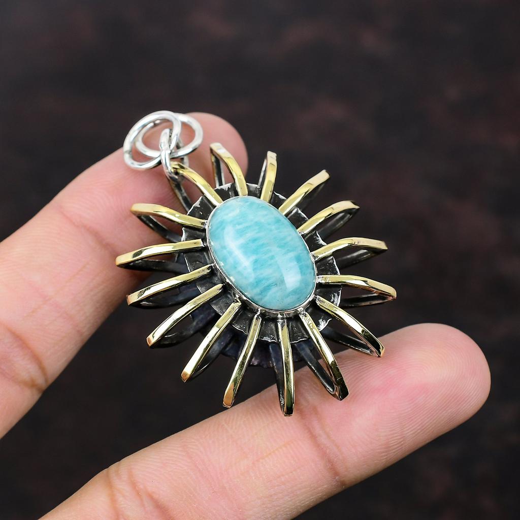 Кулон с амазонитом, подвеска из стерлингового серебра 925 пробы, позолоченный 18-каратный кулон, клетка, ювелирные изделия, драгоценный камень, кулон ручной работы, подарок для женщин, дизайнерский кулон