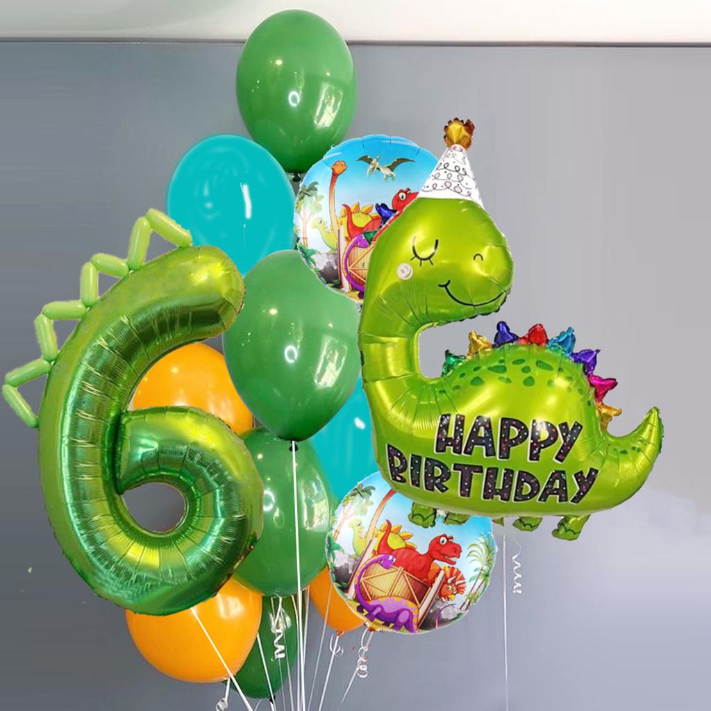 Dinosaur Balloons Set 32Inch Number Foil Balloon Yellow Blue Latex Globos For Boy Kids Dino Theme Birthday Party Decor
