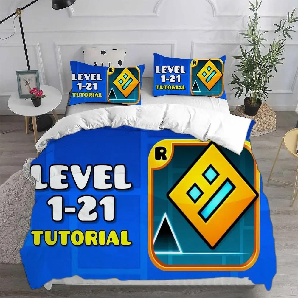 Верхний Комплект Постельного Белья Geometry Dash Печатный Комплект Постельного Белья С Наволочкой Пододеяльник Мягкий Односпальный Двуспальный Queen Super King Размер Спальня