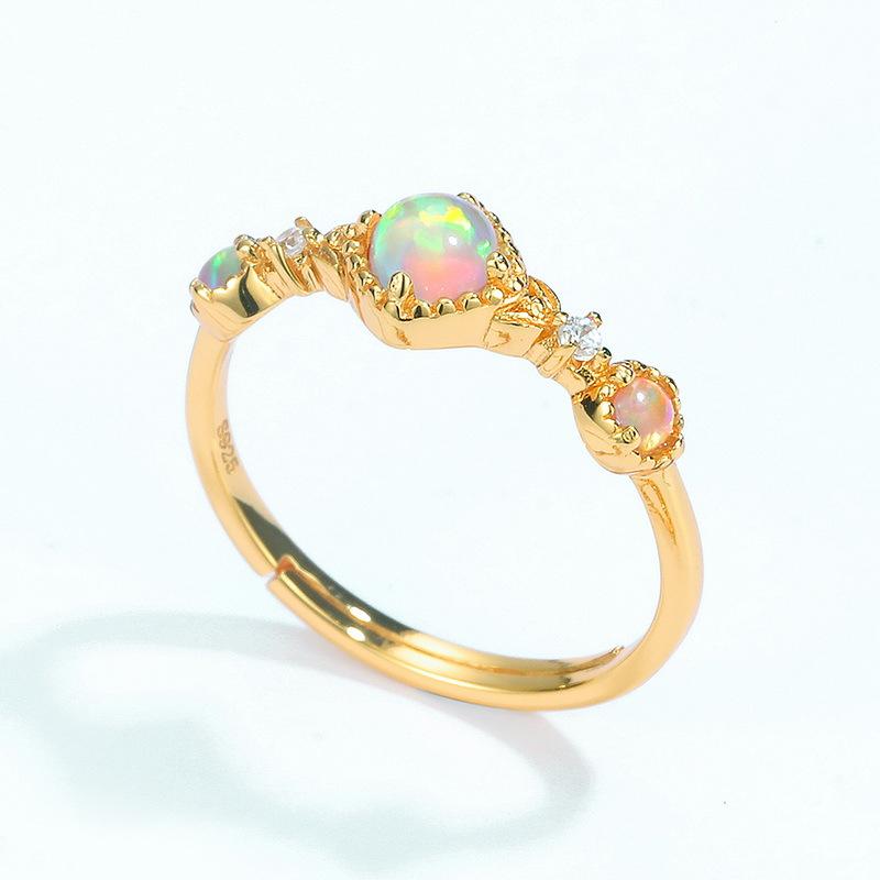 New Japan And South Korea Fashion Personality Artificial Opal Ring S925 Sterling Silver Gold Plated Ring