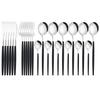 24pcs Black Gold Cutlery Set Mirror Stainless Steel Dinnerware Set Knife Fork Spoon Tableware Flatware Set Dishwasher Safe Kitchen Wedding Accessories