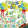 Dinosaur Cartoon Party Birthday Supplies Tableware Plates Cups Banner Tablecloth