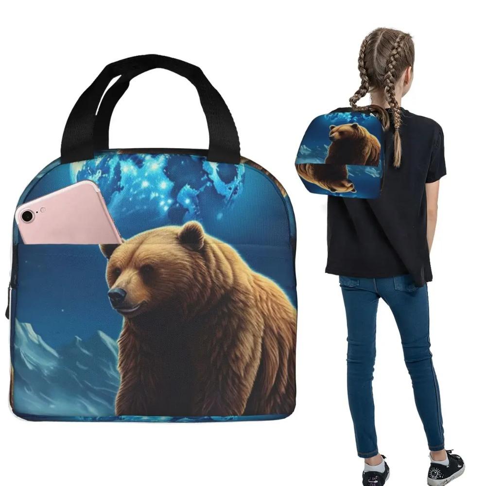 Bear Looks Up At The Starry Sky Insulated Lunch Bag for Women Children Portable Food Boxes Thermal Lunch Box Tote