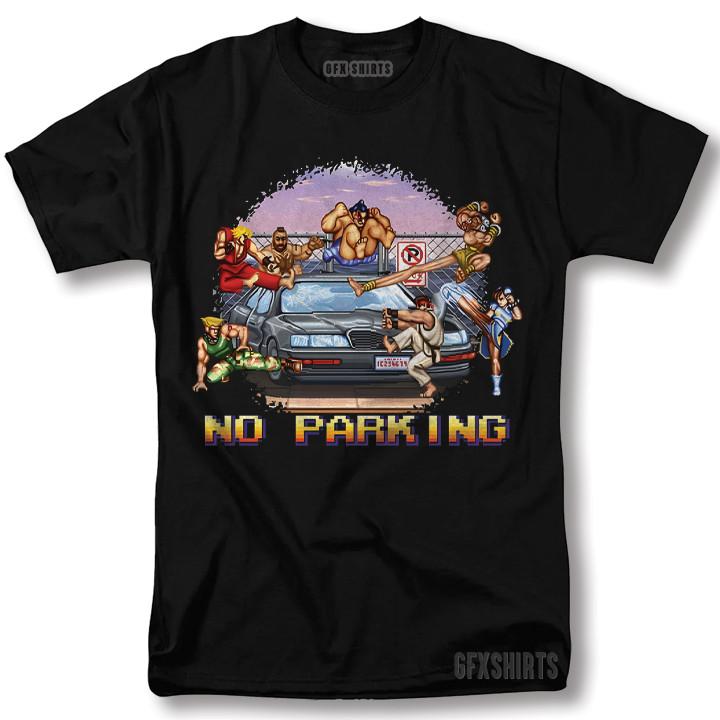 Street Fighter Парковка запрещена Смешная футболка Классическая игра винтажная графическая футболка Унисекс футболка
