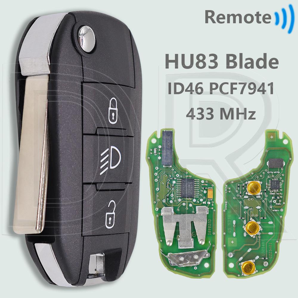 DR OEM PCB ID46 PCF7941 433MHz HU83/VA2 Car Remote Key For Citroen C2 C3 C4 Cactus C-Elysee Peugeot 208 301 308 508 608 2008
