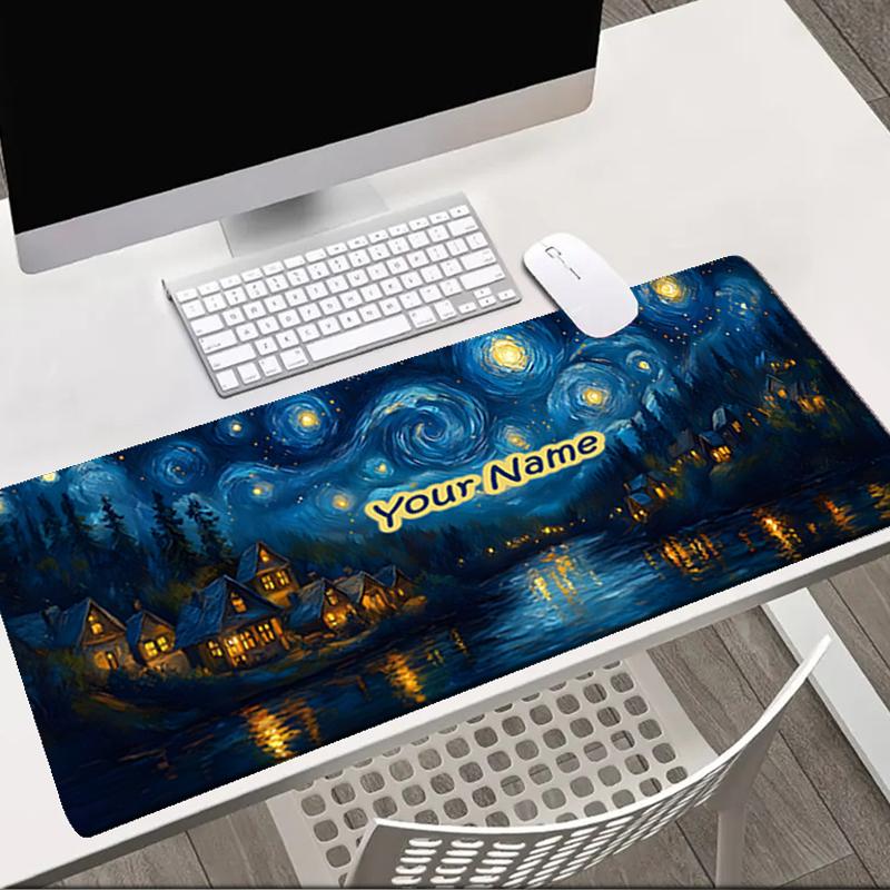 1PC Custom Name "Starry Night Village Reflections" Mouse pad, keyboard and mouse desk pad, for computer notebook Birthday Gift For Any Room Or Office
